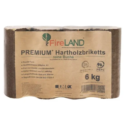 Fireland Holzbriketts Premium – 6 kg, Buche